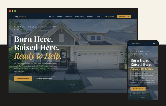Trey Hamrick Realtor website shown on a laptop and a phone